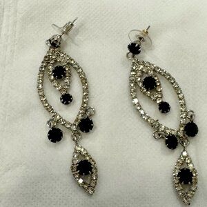 Black zirconia silver party dangling earrings